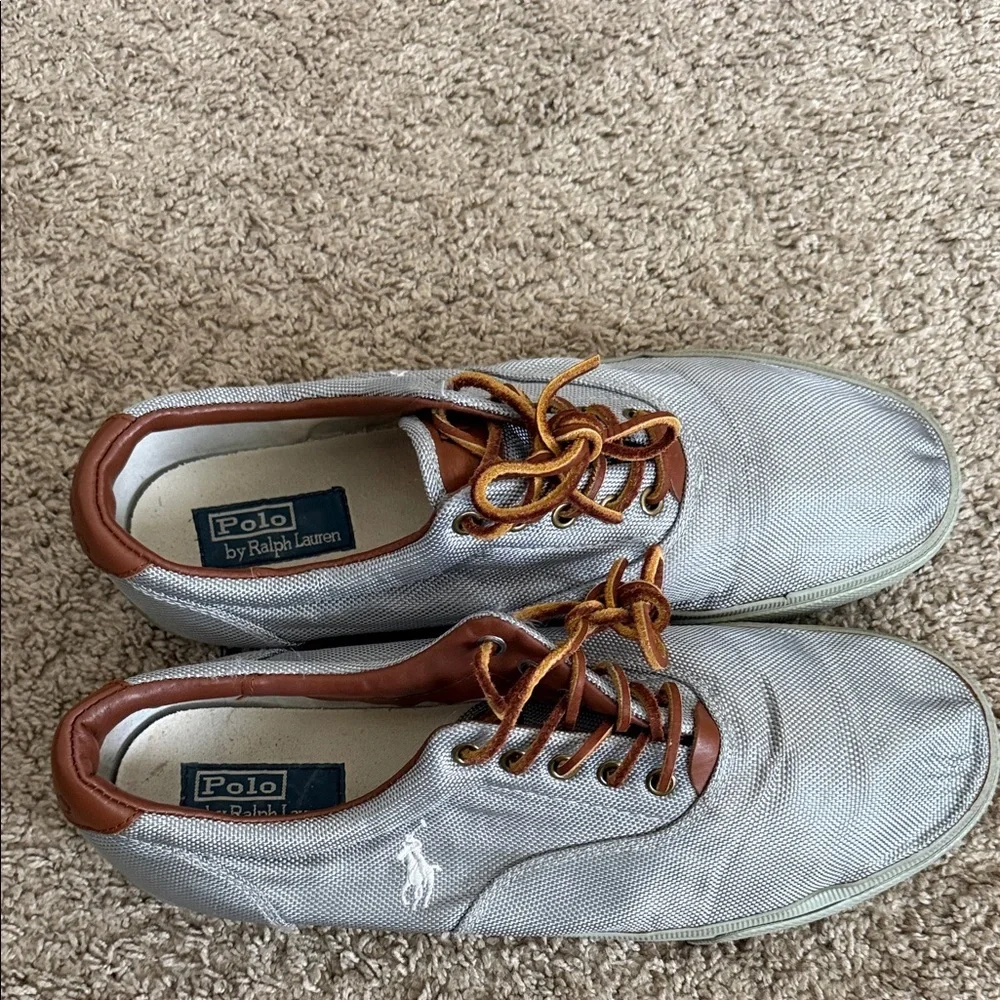 Polo by Ralph Lauren Men's Gray Sneakers with Brown Accents - Picture 2 of 5